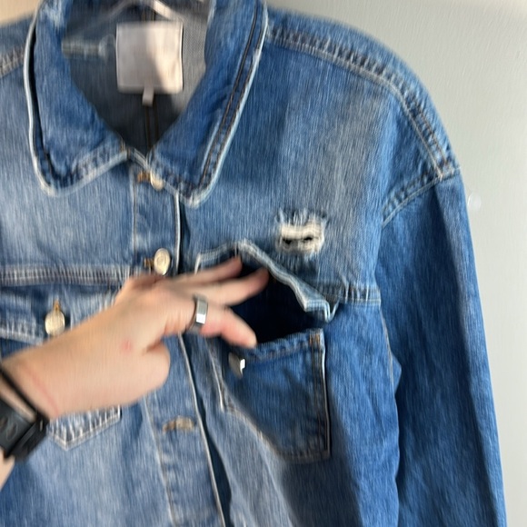 Zara Womens Distressed Denim Medium Wash High Low Jean Jacket Size Small Western - Picture 14 of 16